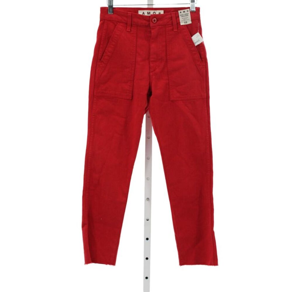 Amo Womens Ankle Pants Red High Rise Cotton Button Size 23